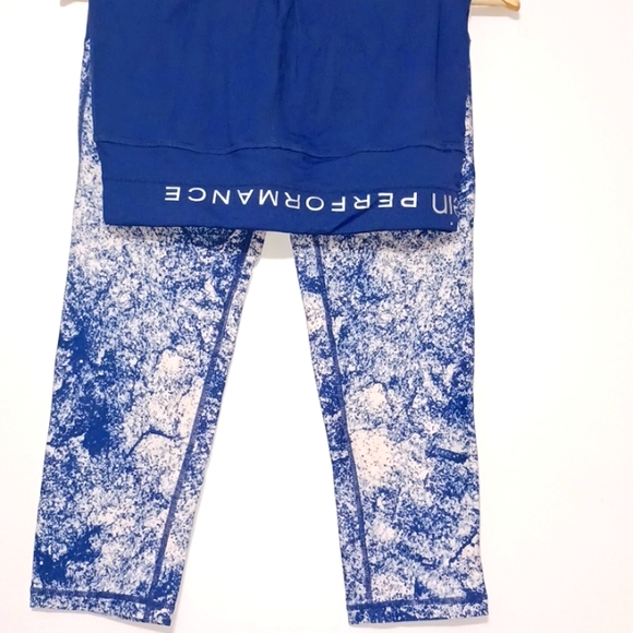 Calvin Klein Performance Stretch leggings Blue White Medium Wick pocket Workout - Picture 2 of 4